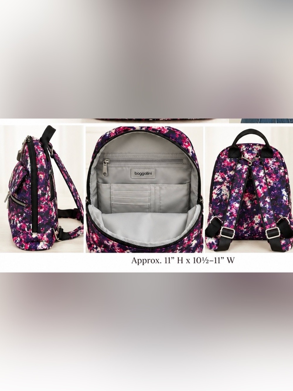 NWT BAGGALLINI  FLORAL RFID WATER RESISTANT BACKPACK - Picture 3 of 9